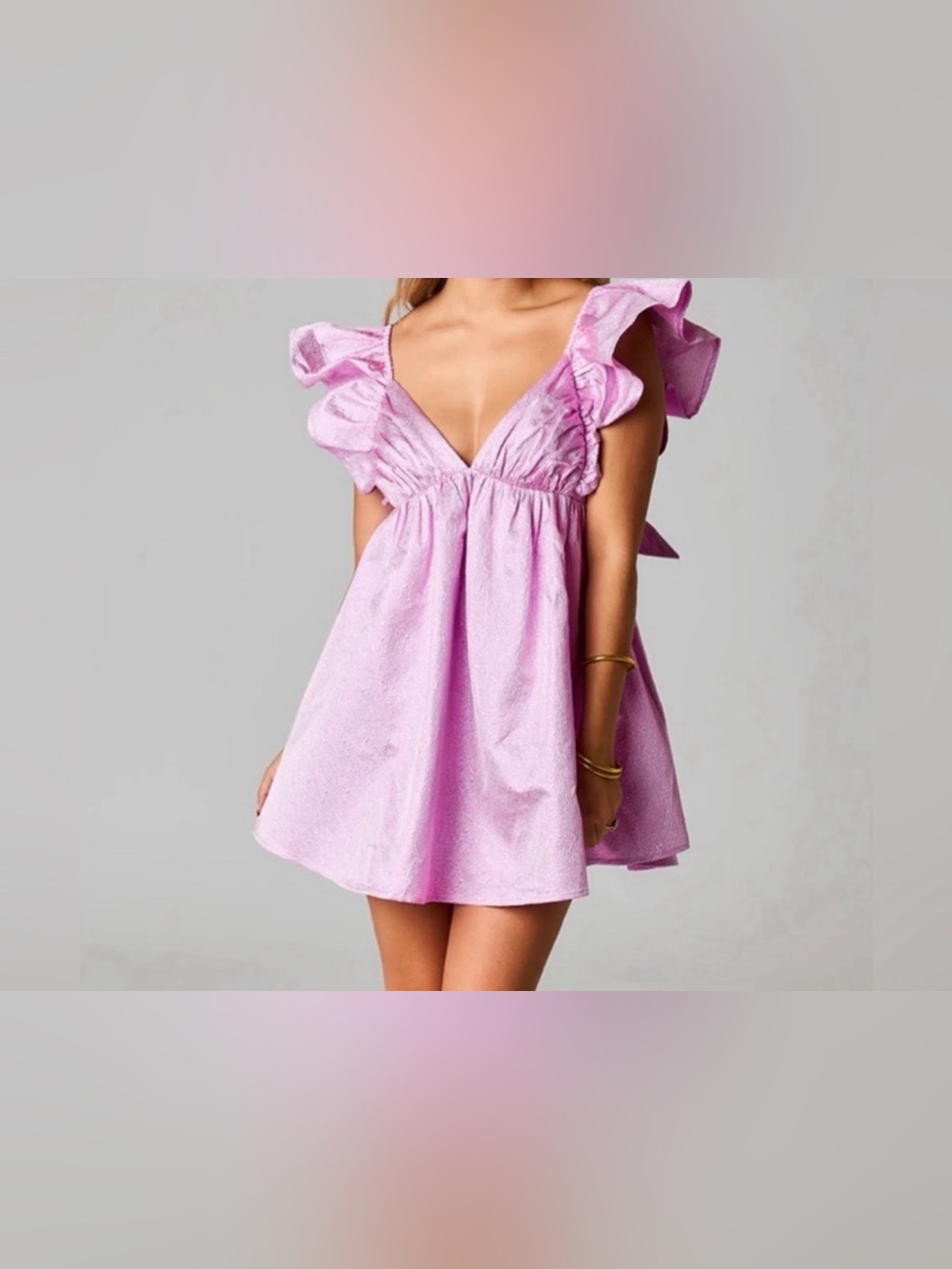 Buddy Love lilac/ Pink Ruffle-Shoulder Smock Dress